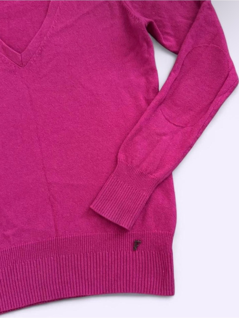 Façonnable 100% Cashmere Hot Pink Fuchsia V Neck Sweater Knit Women’s Size S
